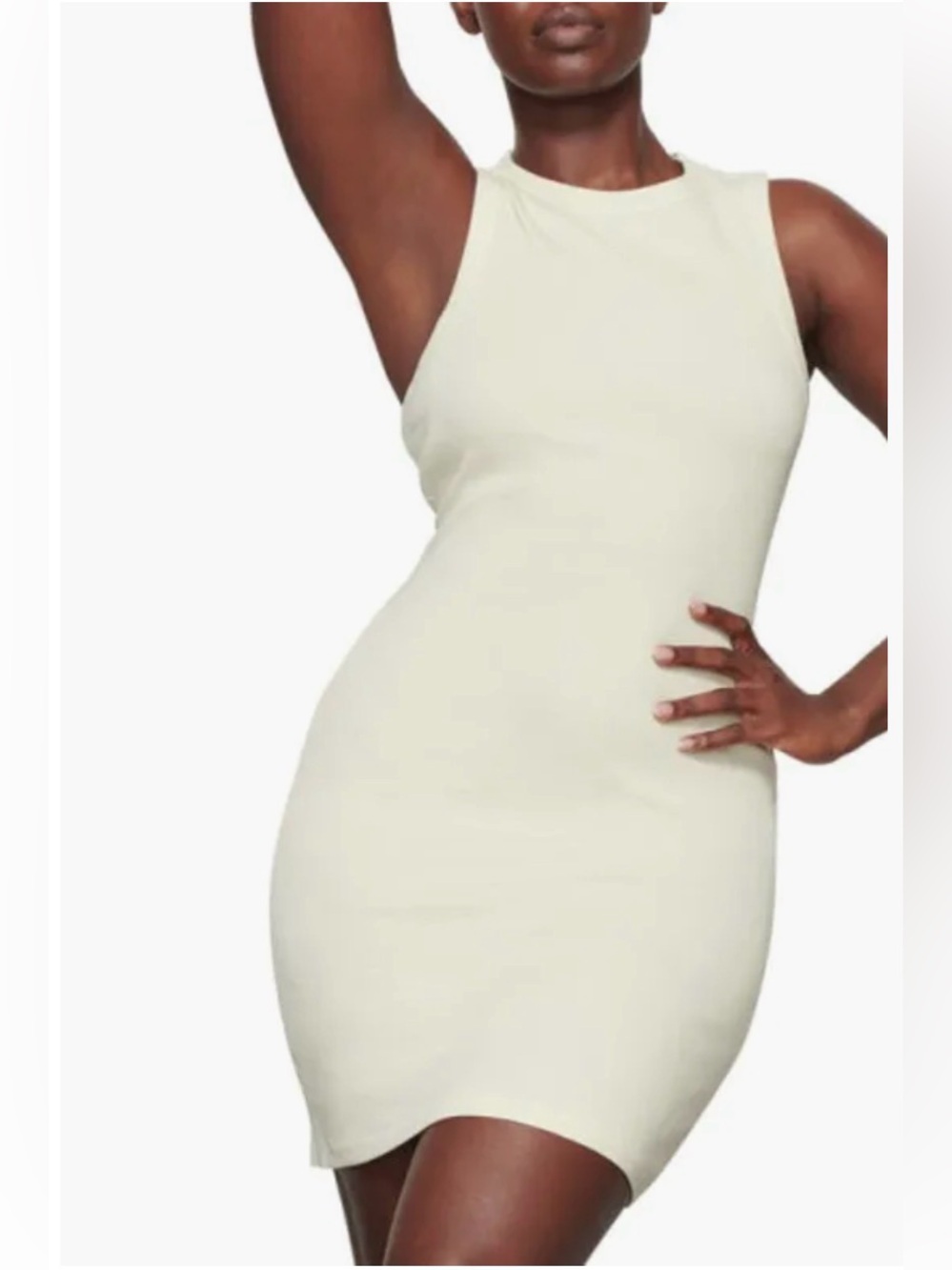 SKIMS Cotton Rib Tank Dress Women's S Ivory Mini Bodycon Sleeveless